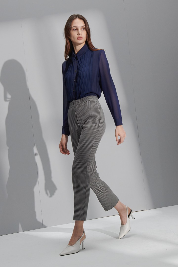 SST&C Women'S Gray Bottom Small Check Pattern Slim Fit Suit Trousers | 7262207002  (Outlet)_2