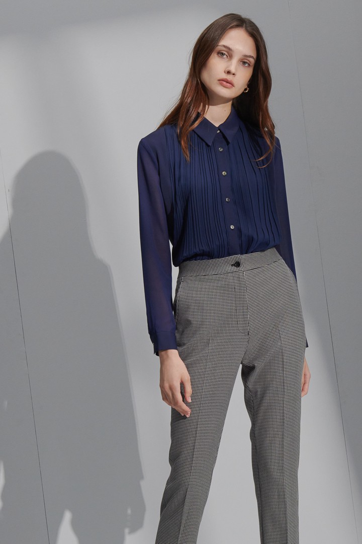 SST&C Women'S Gray Bottom Small Check Pattern Slim Fit Suit Trousers | 7262207002  (Outlet)_3