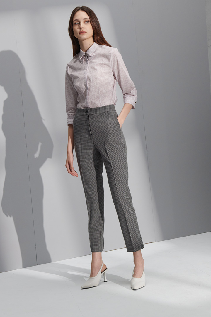 SST&C Women'S Gray Bottom Small Check Pattern Slim Fit Suit Trousers | 7262207002  (Outlet)_7