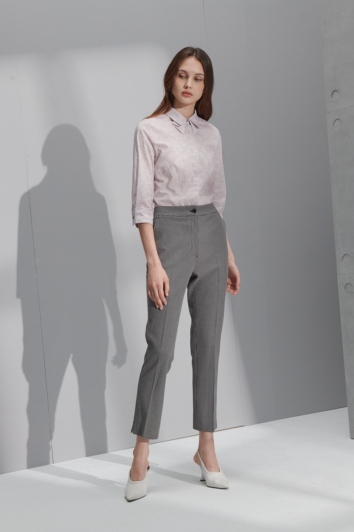 SST&C Women'S Gray Bottom Small Check Pattern Slim Fit Suit Trousers | 7262207002  (Outlet)_8