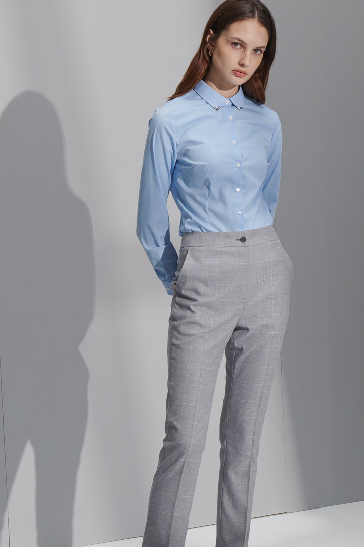 SST&C Women'S Light Gray Check Pattern Slim Fit Suit Trousers | 7262207003  (Outlet)_0