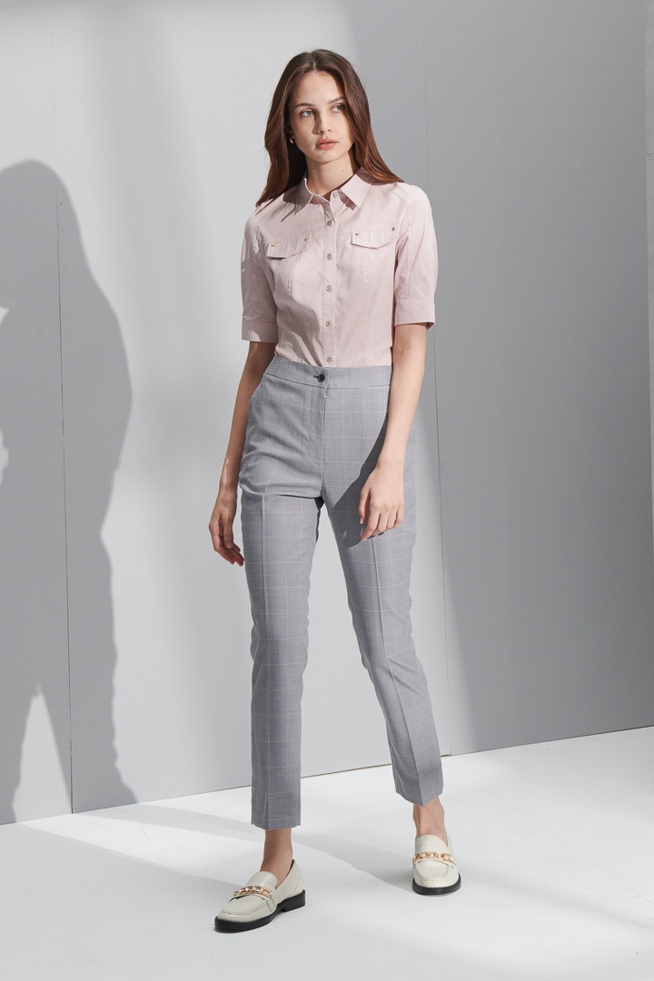 SST&C Women'S Light Gray Check Pattern Slim Fit Suit Trousers | 7262207003  (Outlet)_1