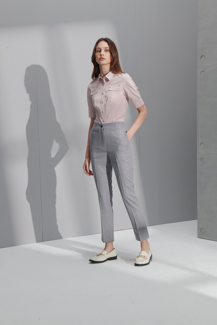 SST&C Women'S Light Gray Check Pattern Slim Fit Suit Trousers | 7262207003  (Outlet)_2