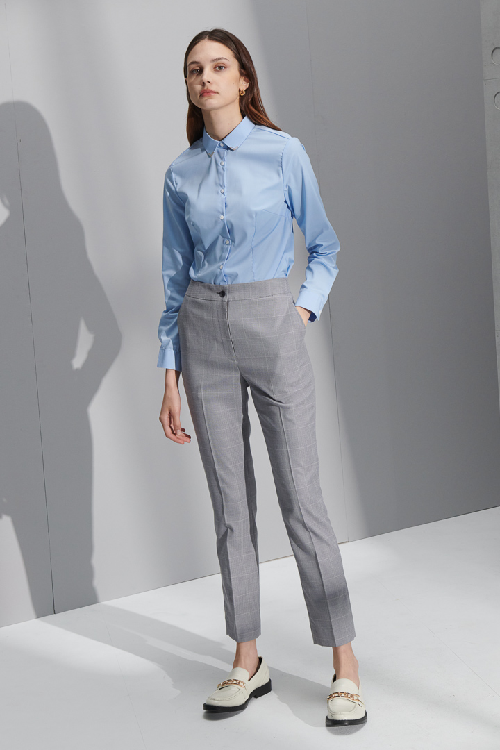 SST&C Women'S Light Gray Check Pattern Slim Fit Suit Trousers | 7262207003  (Outlet)_6