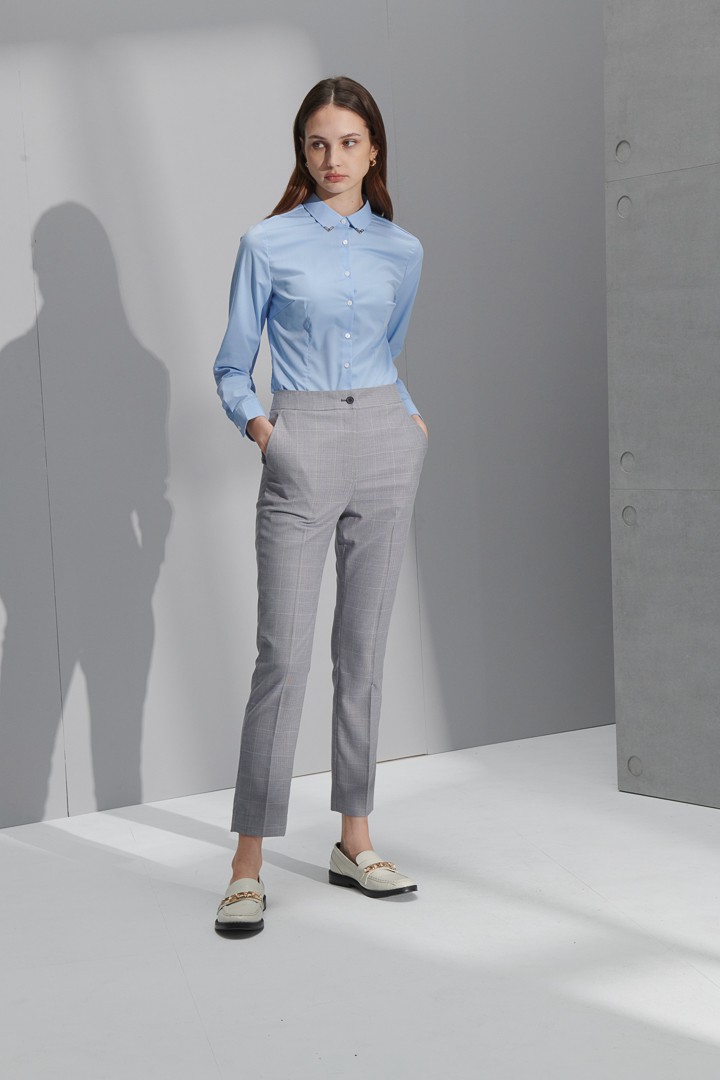 SST&C Women'S Light Gray Check Pattern Slim Fit Suit Trousers | 7262207003  (Outlet)_7