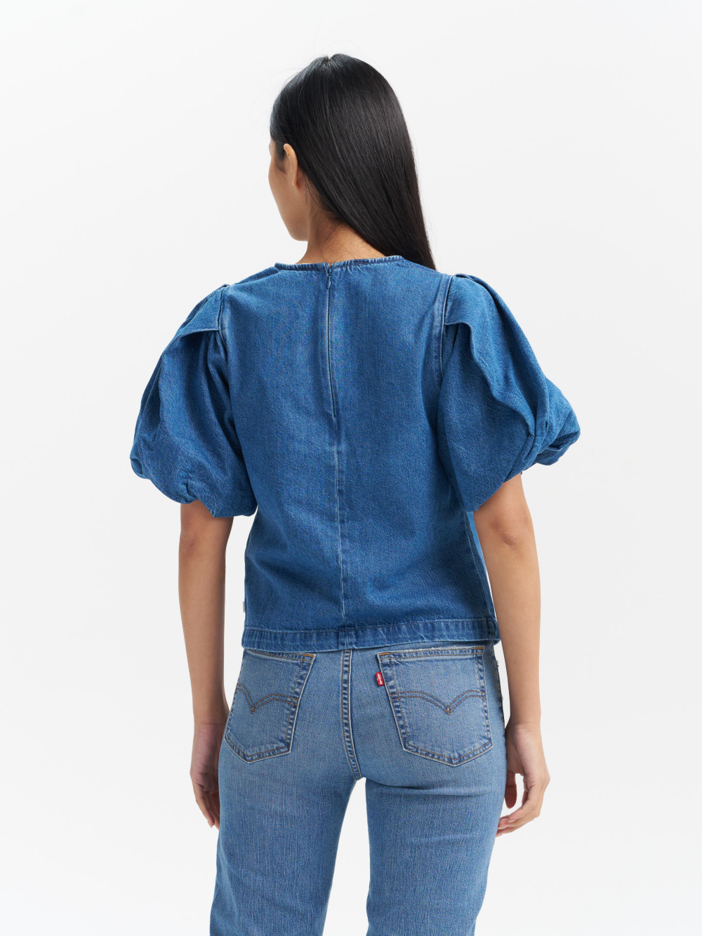 女款 牛仔澎澎袖襯衫 / 精工中藍染水洗 熱賣單品_2