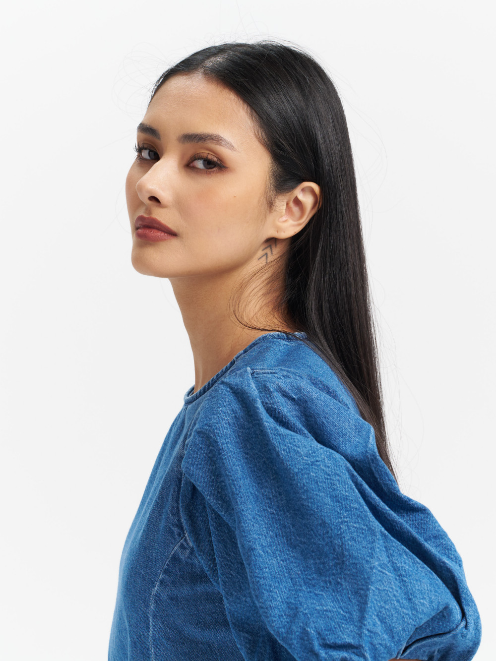 女款 牛仔澎澎袖襯衫 / 精工中藍染水洗 熱賣單品_8
