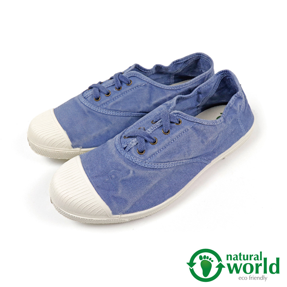 【Natural World】經典素面刷色綁帶手工帆布鞋 天藍色(102E-LBU)