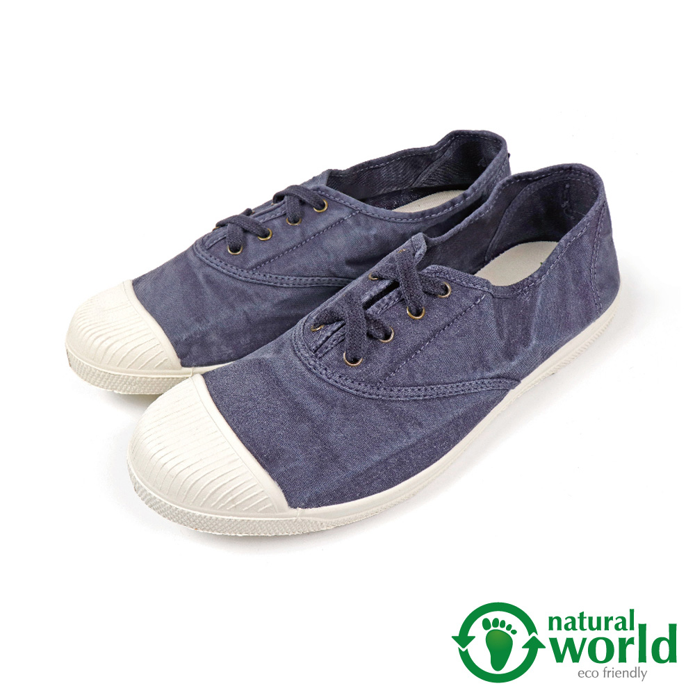 【Natural World】經典素面刷色綁帶手工帆布鞋 深藍色(102E-NA)