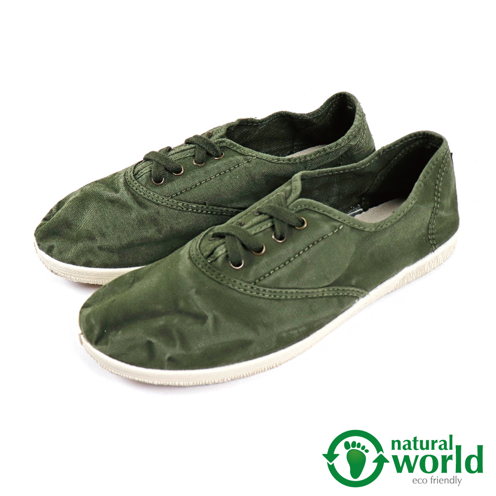【Natural World】西班牙手工素色帆布休閒鞋 軍綠色(612E-DGR)