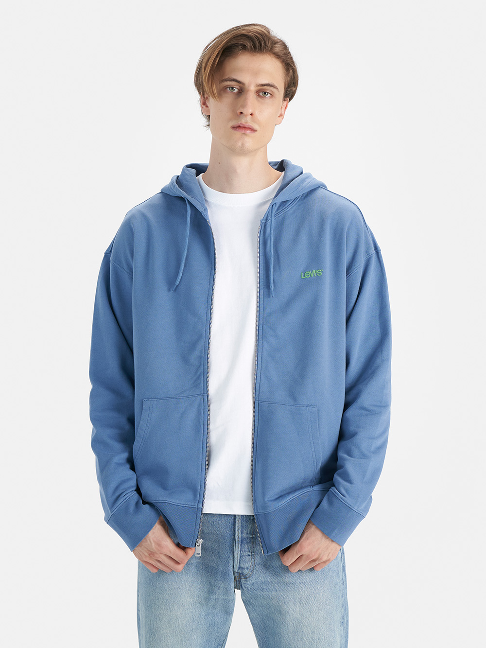 男款 連帽外套 / 精工刺繡Logo 靛藍 熱賣單品