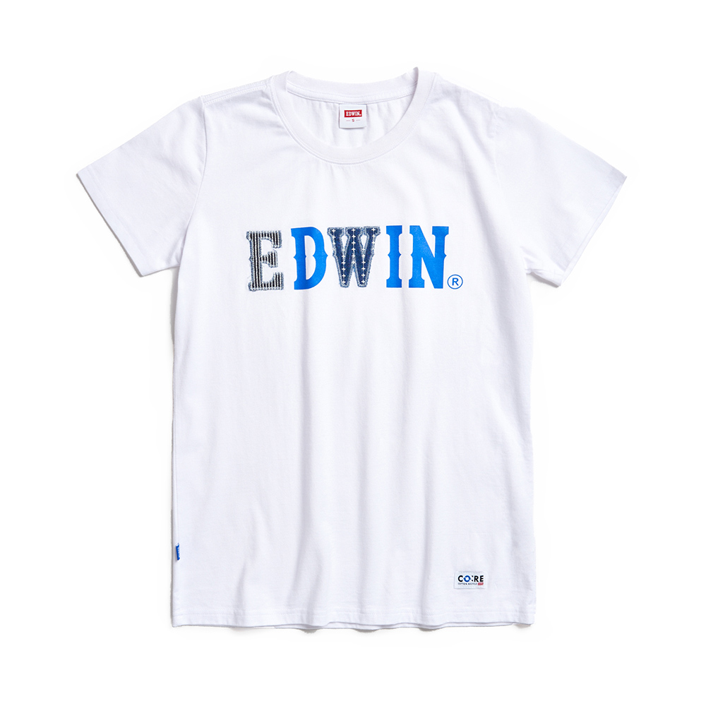 EDWIN｜CORE｜女裝｜環保再生丹寧拼貼印花短袖T恤