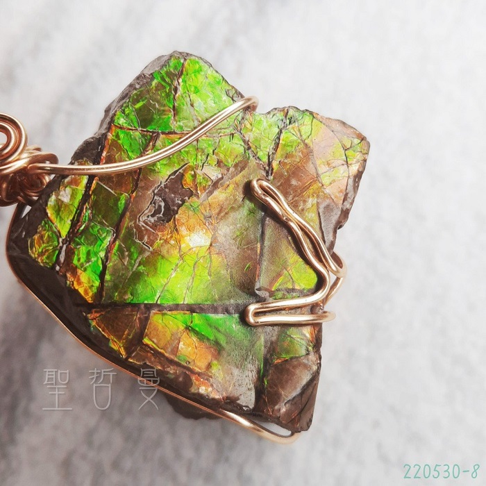 斑彩寶石銅鍍14K金墜220530-8號~加拿大國寶石 斑彩螺 搬財螺 項鍊 墜子 編織墜 寶石墜 幸運 富足_2