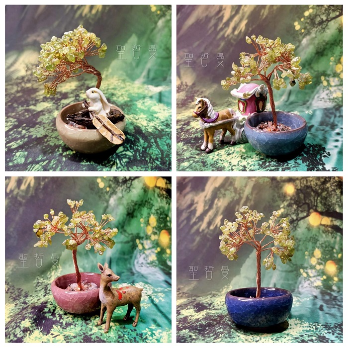 水晶寶石樹(綠橄欖石/海水藍寶/彩虹螢石) ~豐盛富裕/流通溝通愛/防輻射好心情頭腦清明 居家風水擺飾/擺件_2