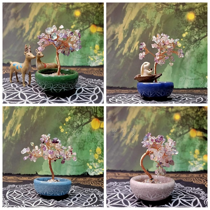 水晶寶石樹(綠橄欖石/海水藍寶/彩虹螢石) ~豐盛富裕/流通溝通愛/防輻射好心情頭腦清明 居家風水擺飾/擺件_6