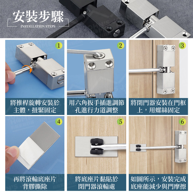 自動閉門器 關門力度可調 緩衝閉門器 關門器 閉門器 伸縮防盜門 門弓 液壓緩衝門弓器【ZL0209】《約翰家庭百貨_7