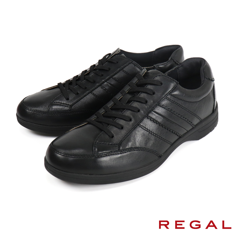 【REGAL】側邊拉鍊輕便綁帶休閒鞋 黑色(331W-BL)
