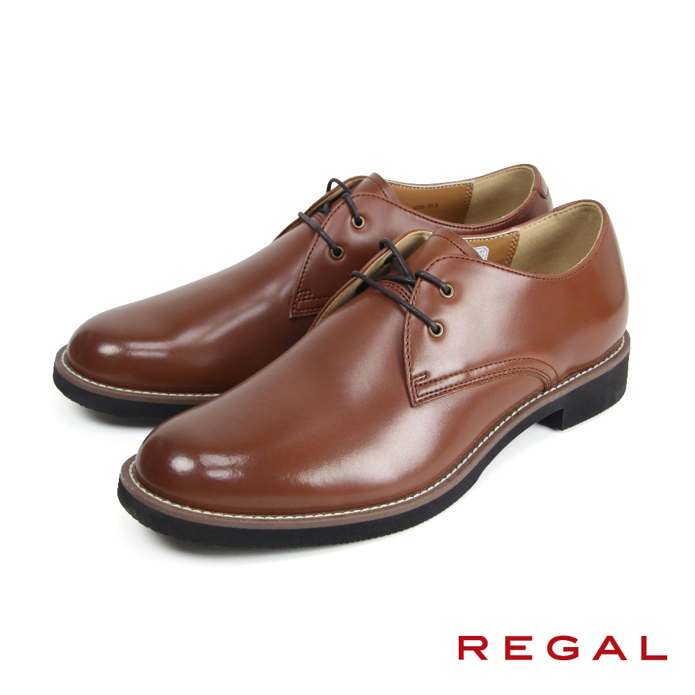 【REGAL】潮流雙色底素面綁帶德比鞋 棕色(JZ05-BR)