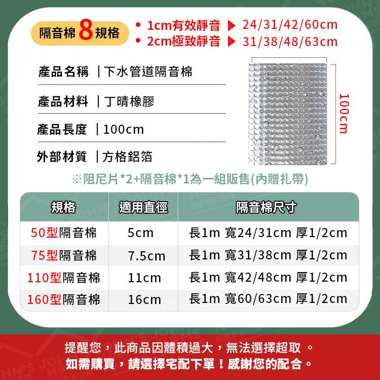 下水管道隔音棉 多規格 抗震耐磨降噪 管道隔音棉 衛生間隔音棉 廁所管道靜音棉 阻尼片隔音【ZS0601】《約翰家庭百貨_3