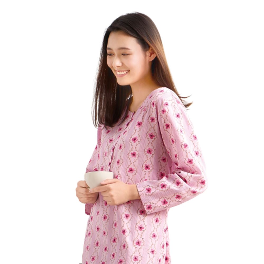 華歌爾睡衣-仕女系列 M-LL窗外花朵純棉印花洋裝(淺鮭紅) LWZ36323RM_3