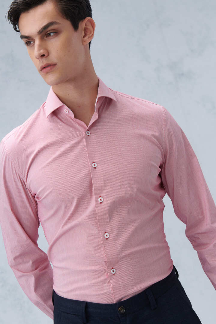 SST&C #Elastic Fit  Red and White Striped Pattern Standard Fit Shirt | 0312209009  (Outlet)_0