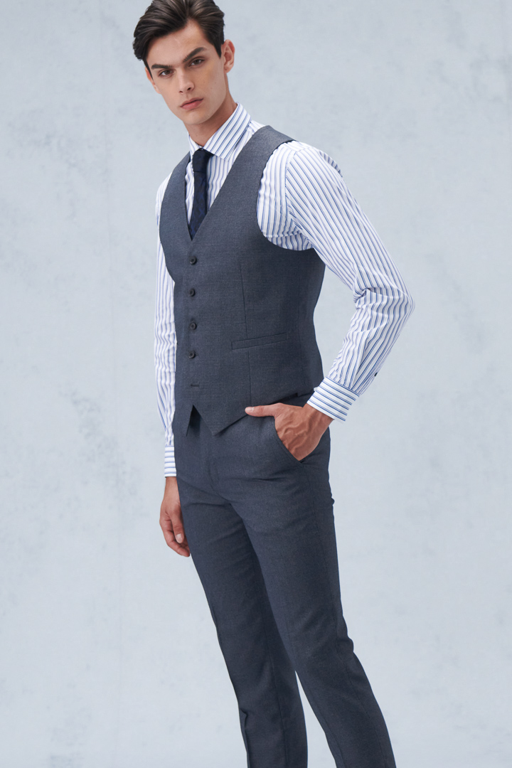 SST&C #Elastic Fit  Blue and White Wide Stripe Slim Fit Shirt | 0312209014  (Outlet)_3