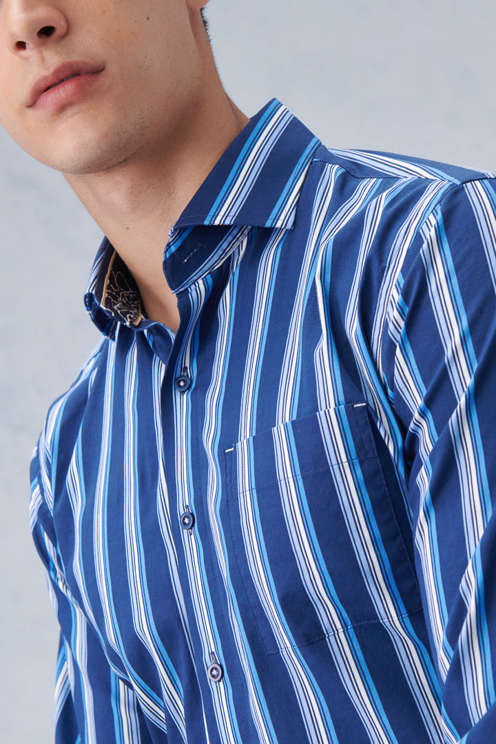 SST&C #Elastic Fit  Blue and White Striped Pattern Standard Fit Shirt | 0312209022  (Outlet)_4