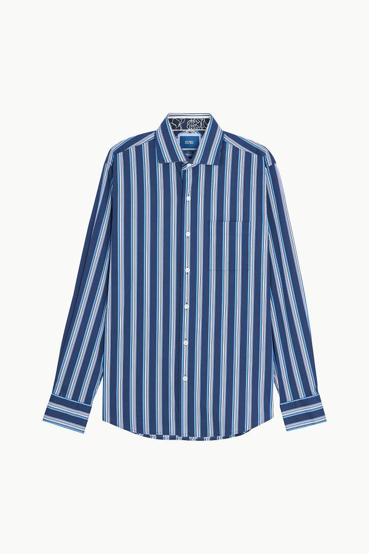 SST&C #Elastic Fit  Blue and White Striped Pattern Standard Fit Shirt | 0312209022  (Outlet)_7