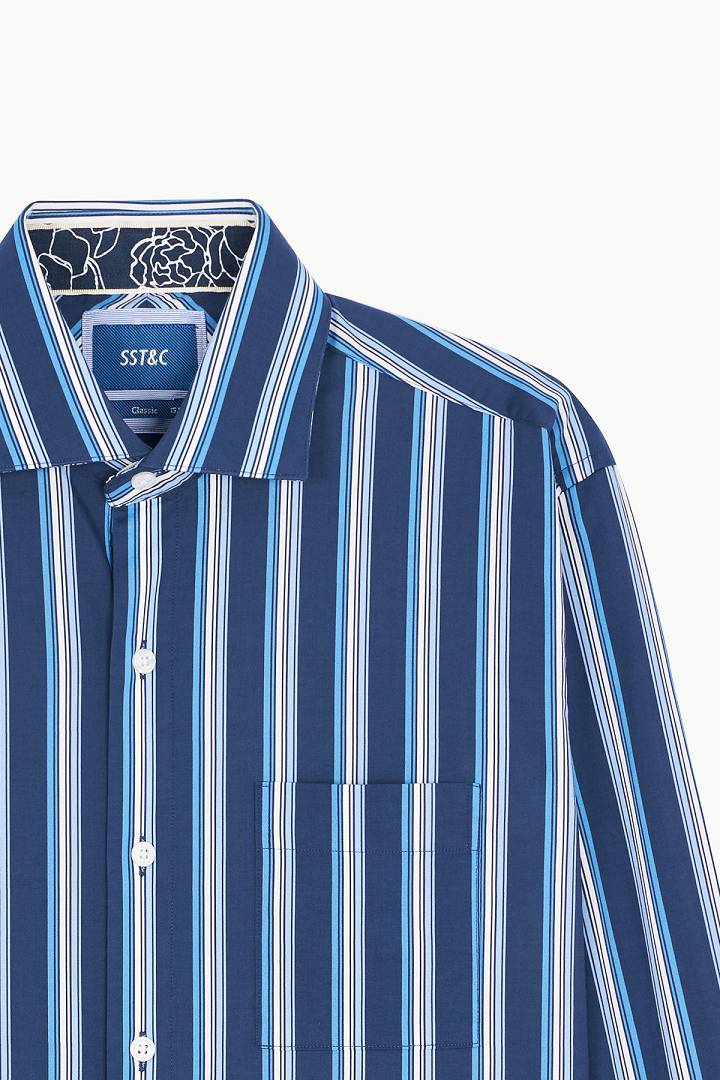 SST&C #Elastic Fit  Blue and White Striped Pattern Standard Fit Shirt | 0312209022  (Outlet)_8