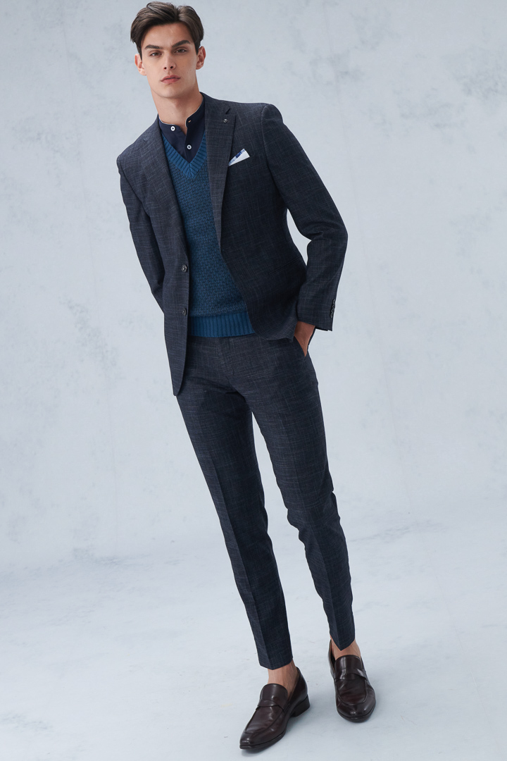 SST&C #Online Exclusive  Dark Teal Two-Tone Textured V-Neck Knitted Vest | 1112209006  (Outlet)_4