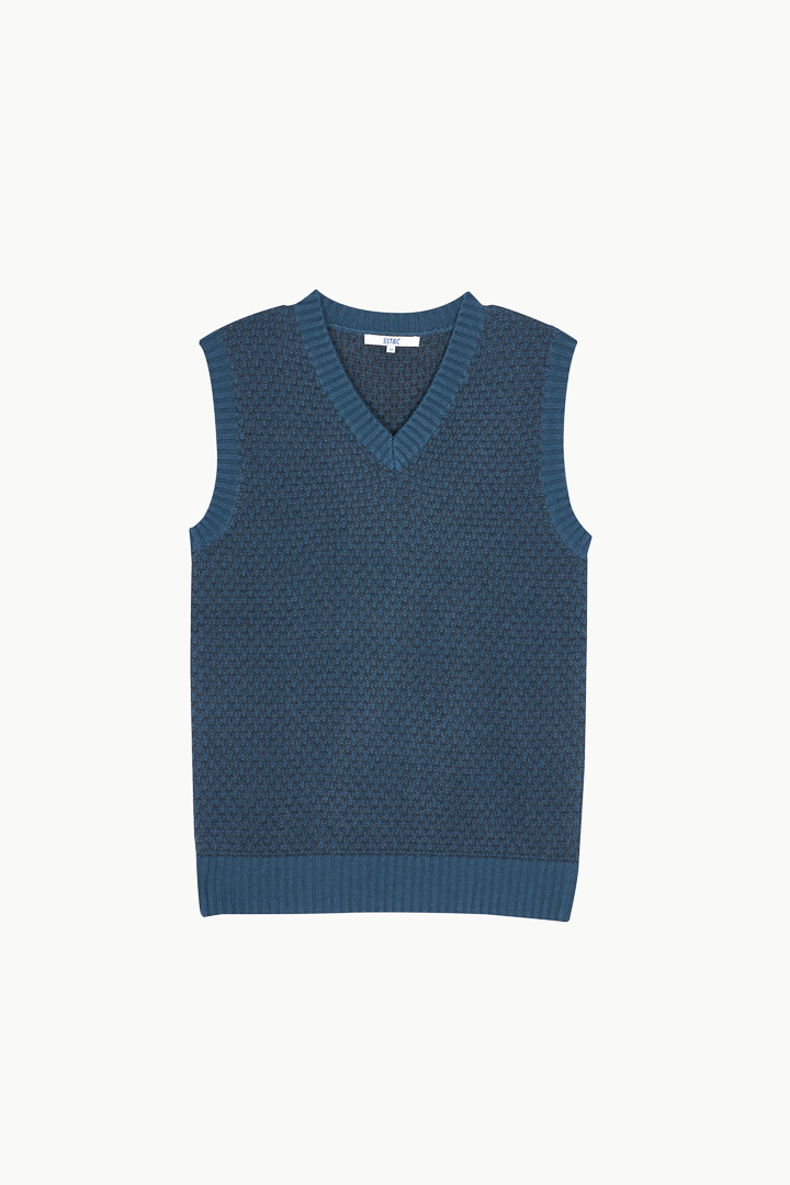SST&C #Online Exclusive  Dark Teal Two-Tone Textured V-Neck Knitted Vest | 1112209006  (Outlet)_7