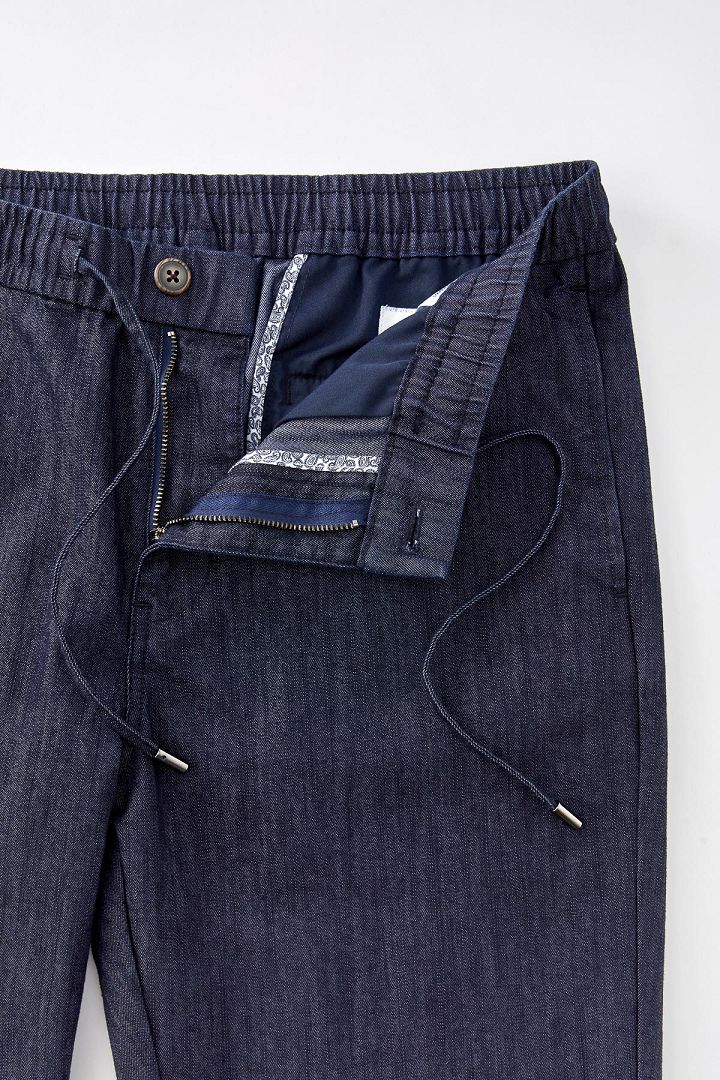 SST&C Denim Blue Elastic Strap Slim Fit Casual Trousers | 1212209001  (Outlet)_7