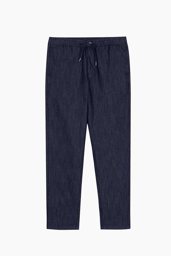 SST&C Denim Blue Elastic Strap Slim Fit Casual Trousers | 1212209001  (Outlet)_9
