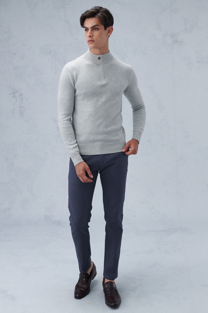 SST&C Grey-Blue Tight-Fitting Elastic Casual Trousers | 1212209006  (Outlet)_3
