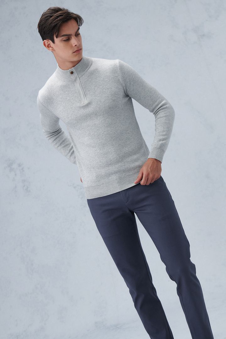 SST&C Grey-Blue Tight-Fitting Elastic Casual Trousers | 1212209006  (Outlet)_4