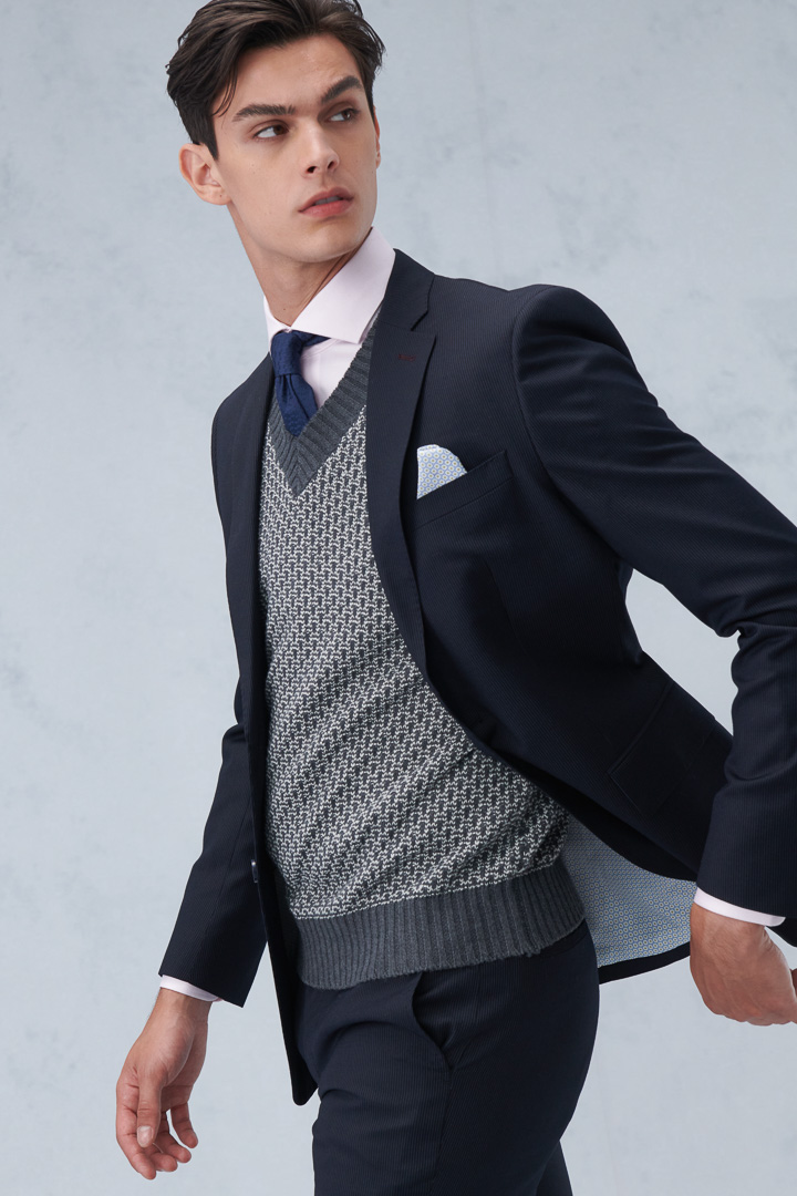 SST&C Navy Pinstripe Pattern Slim Fit Suit Jacket | 0112209001  (Outlet)_0