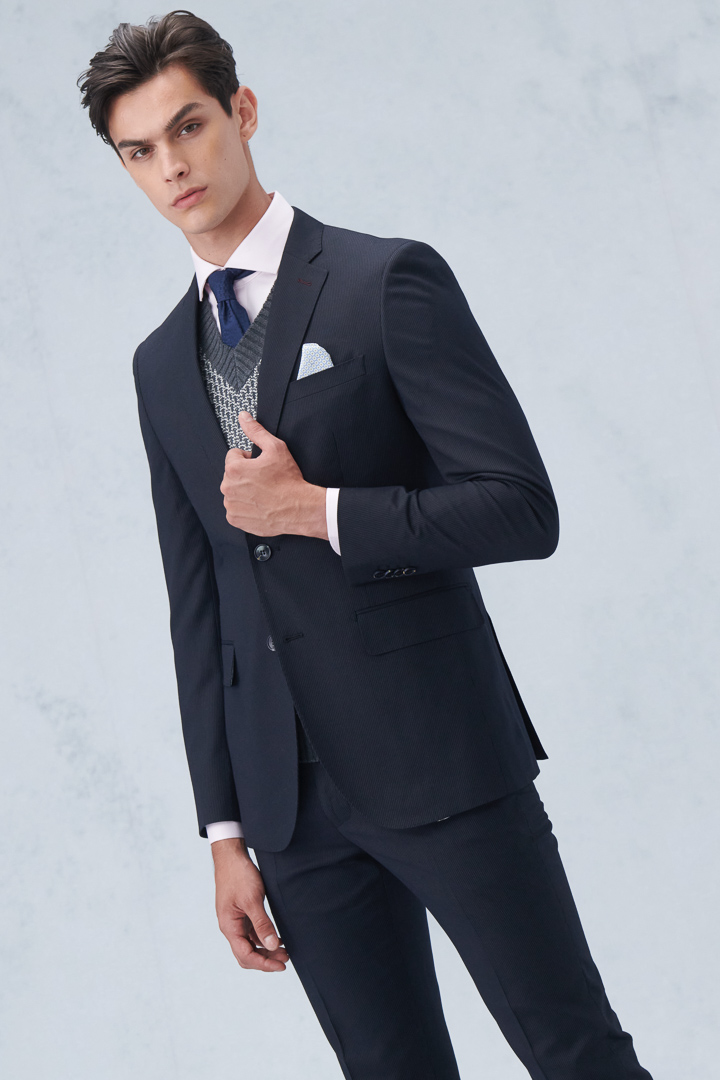 SST&C Navy Pinstripe Pattern Slim Fit Suit Jacket | 0112209001  (Outlet)_1