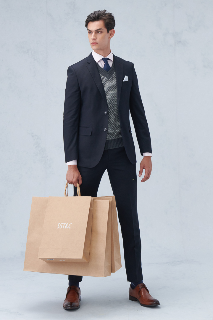 SST&C Navy Pinstripe Pattern Slim Fit Suit Jacket | 0112209001  (Outlet)_2