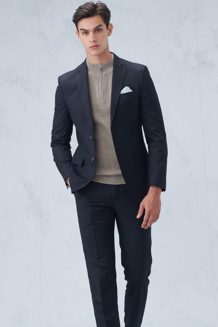 SST&C Navy Pinstripe Pattern Slim Fit Suit Jacket | 0112209001  (Outlet)_3