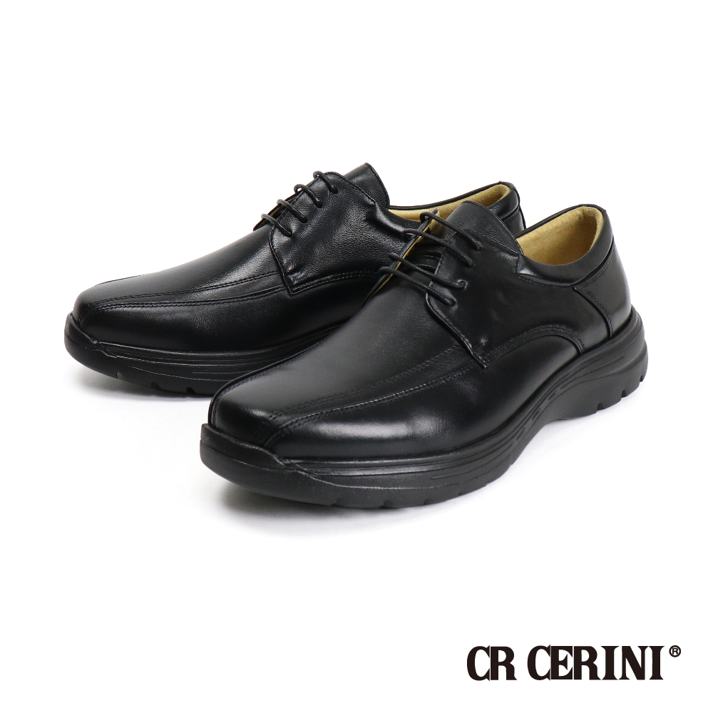【CR CERINI】雙縫線綁帶厚底休閒皮鞋 黑色(CR2001-BL)