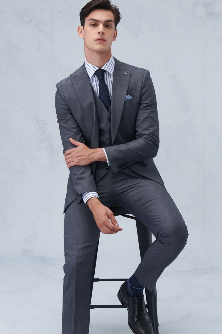 SST&C Gray Slim Fit Suit Trousers | 0212209002  (Outlet)_4