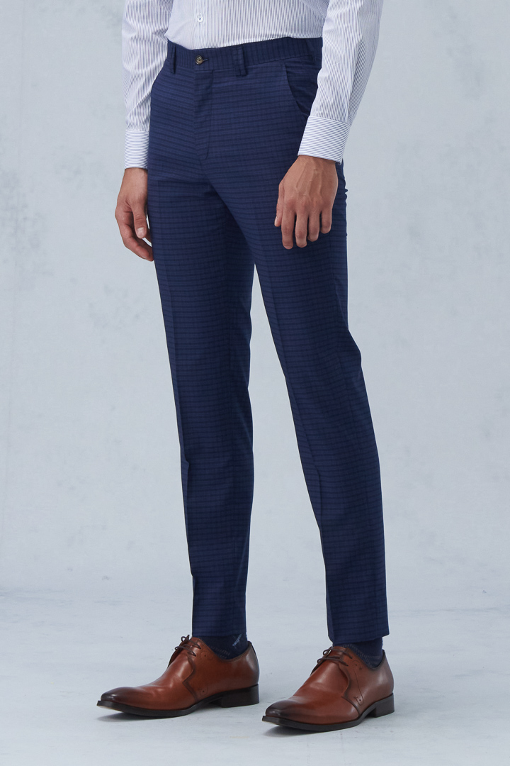 SST&C Navy Blue Check Pattern Slim Fit Suit Trousers | 0212209004  (Outlet)_0