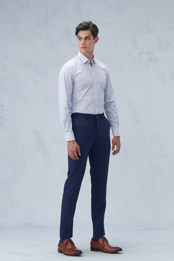 SST&C Navy Blue Check Pattern Slim Fit Suit Trousers | 0212209004  (Outlet)_1