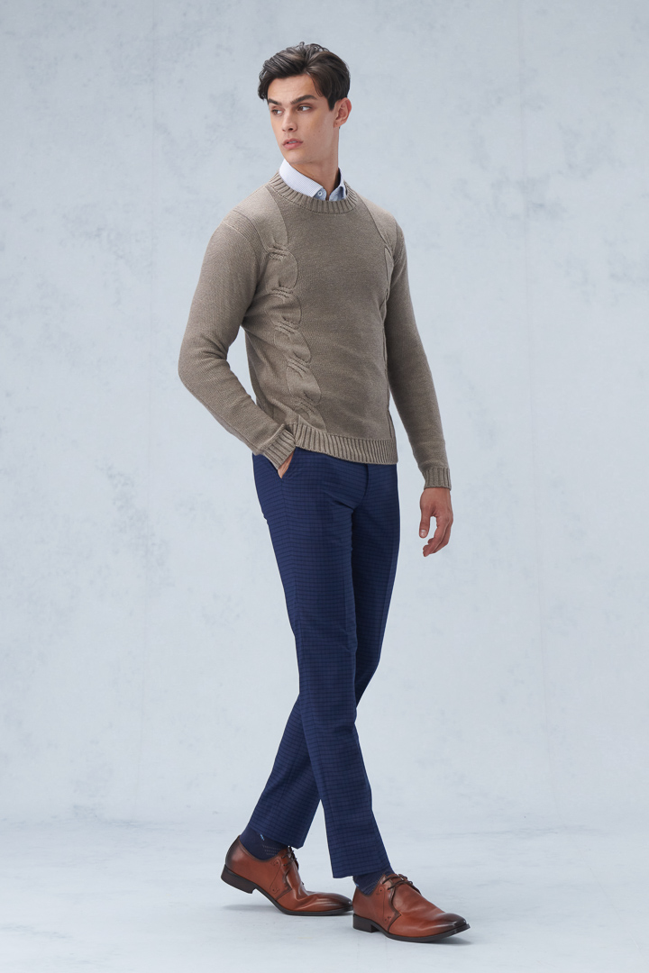 SST&C Navy Blue Check Pattern Slim Fit Suit Trousers | 0212209004  (Outlet)_2