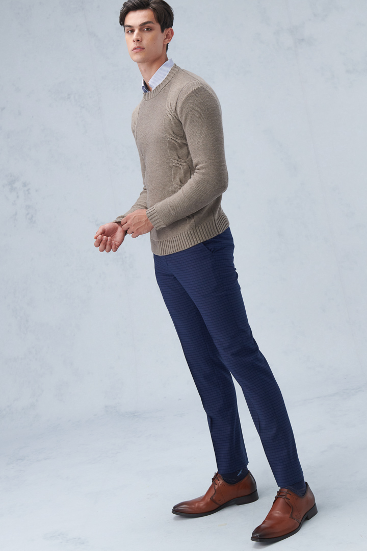 SST&C Navy Blue Check Pattern Slim Fit Suit Trousers | 0212209004  (Outlet)_3