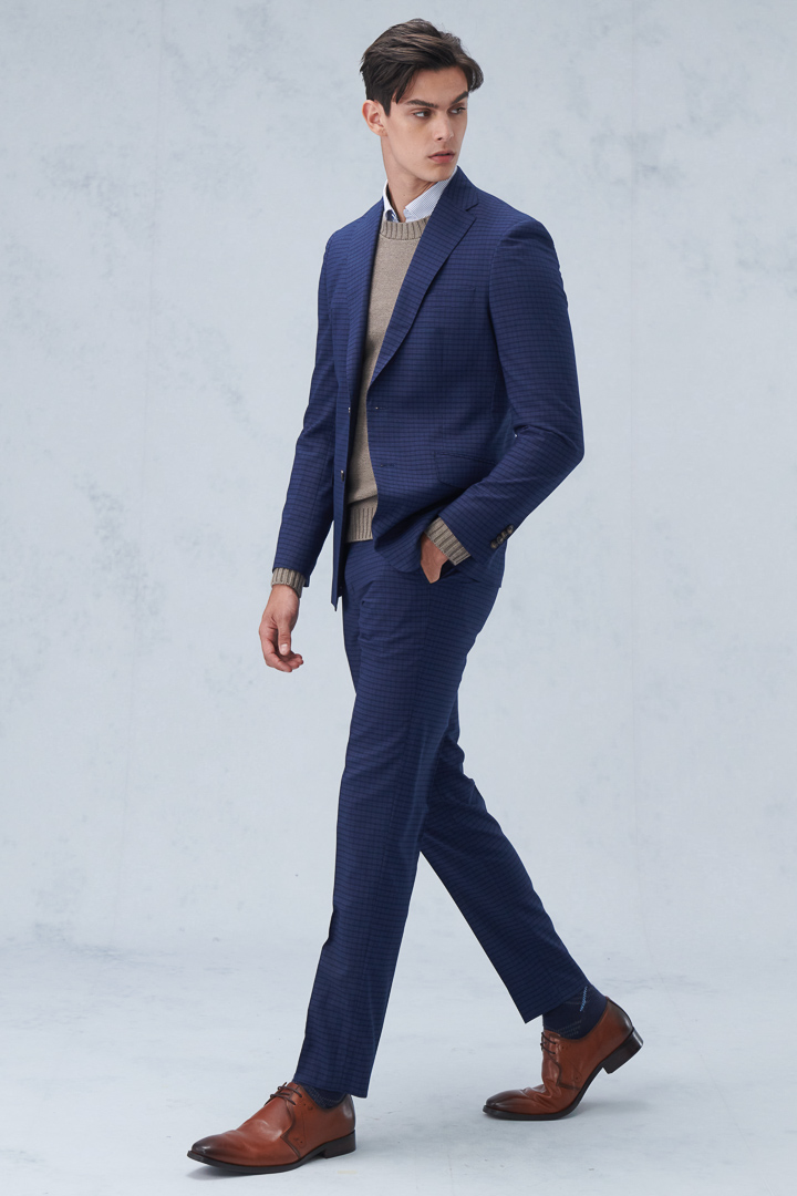 SST&C Navy Blue Check Pattern Slim Fit Suit Trousers | 0212209004  (Outlet)_4