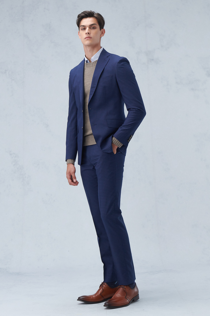SST&C Navy Blue Check Pattern Slim Fit Suit Trousers | 0212209004  (Outlet)_5