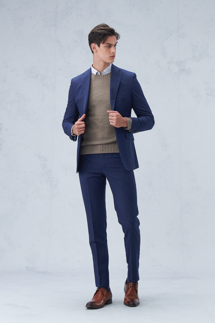 SST&C Navy Blue Check Pattern Slim Fit Suit Trousers | 0212209004  (Outlet)_6