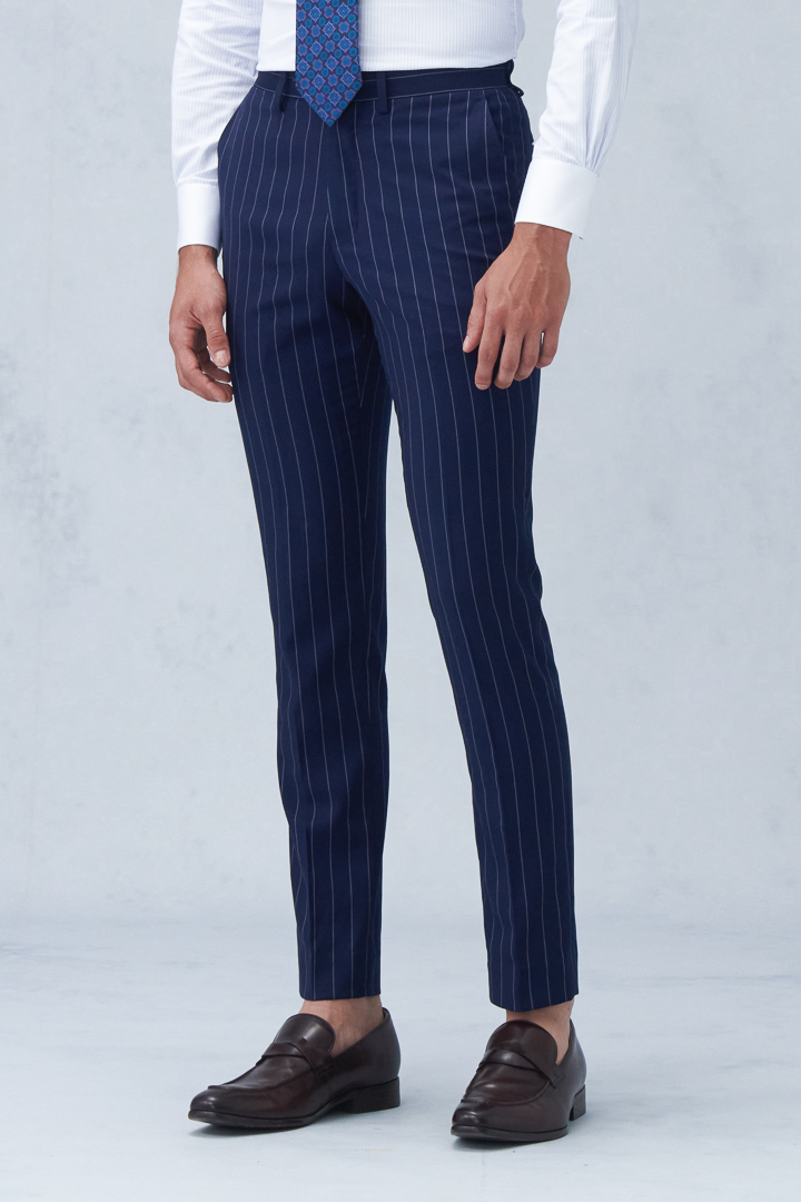 SST&C Navy Blue Straight Stripe Slim Fit Suit Trousers | 0212209008  (Outlet)_0
