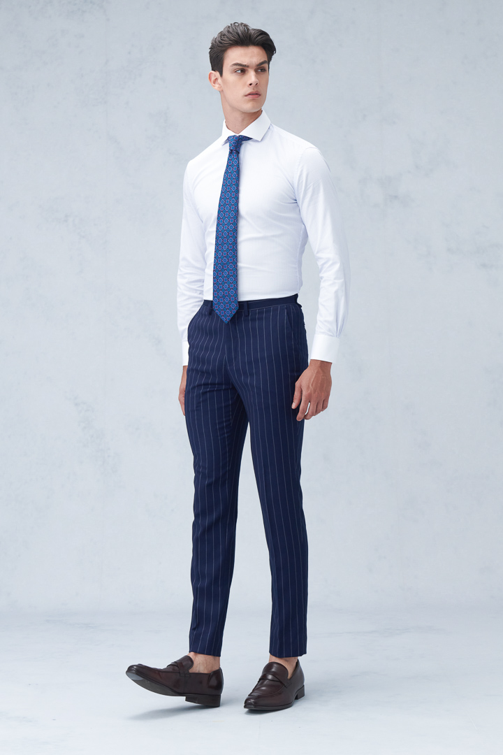 SST&C Navy Blue Straight Stripe Slim Fit Suit Trousers | 0212209008  (Outlet)_1